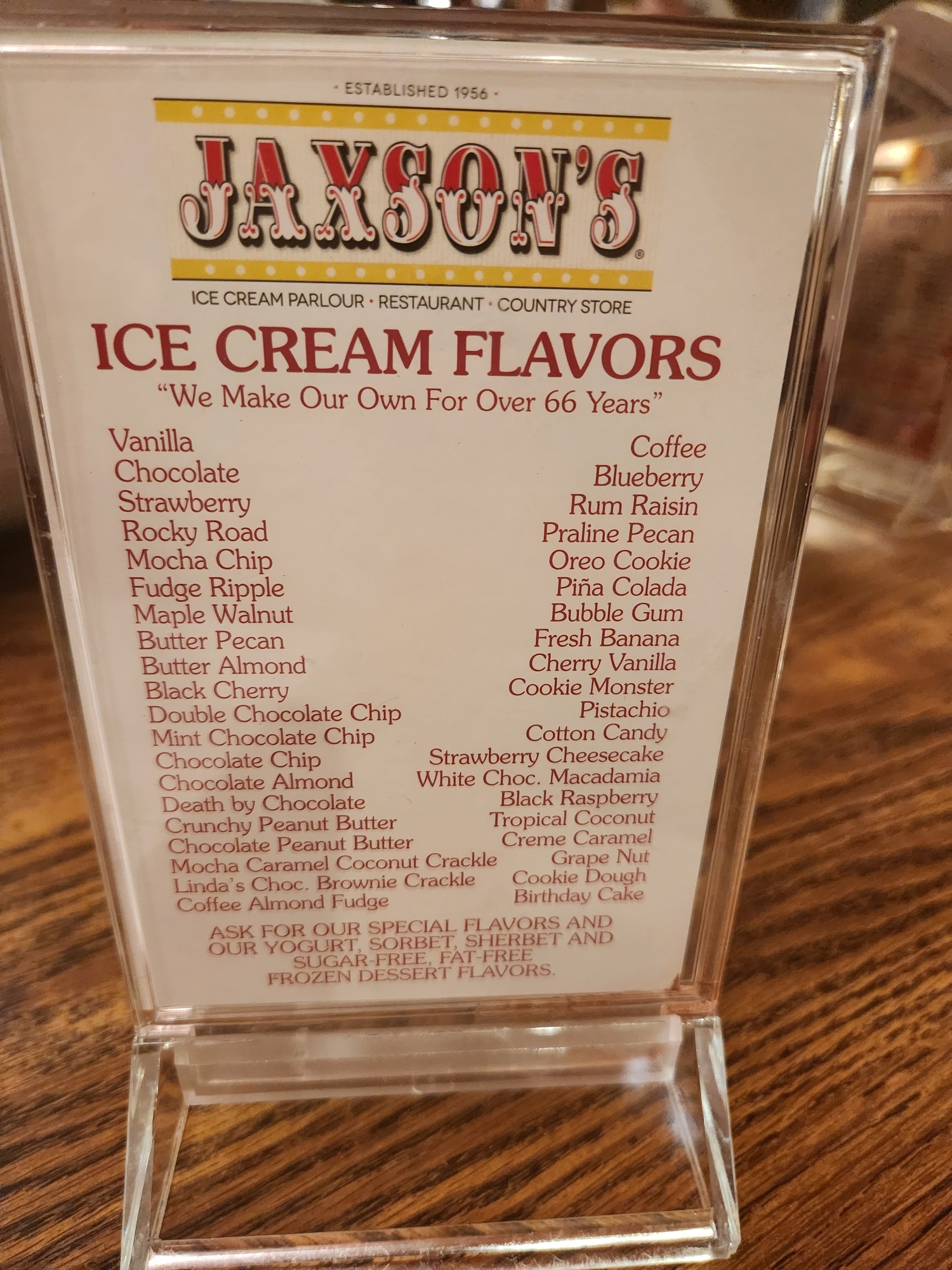 Jaxson's Ice Cream Parlor & Restaurant MENU (update October 2024)